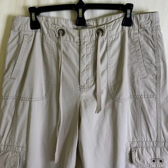 St. John’s Bay Women’s Cargo Capri Pants Khaki Drawstring Leg Tie Cotton Size 12 - Picture 2 of 9